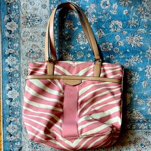 Coach Pink and Cream Striped Tote Bag